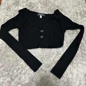 Women’s Black Ribbed Long Sleeve Crop Top